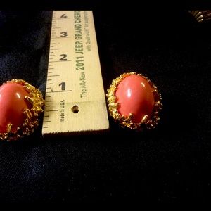 Faux pink coral clip on earrings